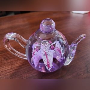 Dynasty Gallery Heirloom Collectibles Art Glass Teapot Paperweight, Vintage Tea